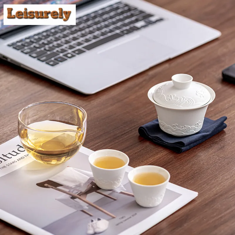 Zen Wave Covered Bowl Portable Travel Tea Set Kit  1 Pot 2 Cups Tea Making Glass Mugs Tea Set Stock Bags Accessories Ornaments