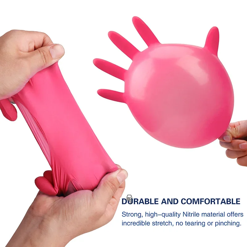 20/50/100PCS Pink Nitrile Disposable Gloves for Industrial Beauty Nail Salon Tattoo Household Cleaning Kitchen Work