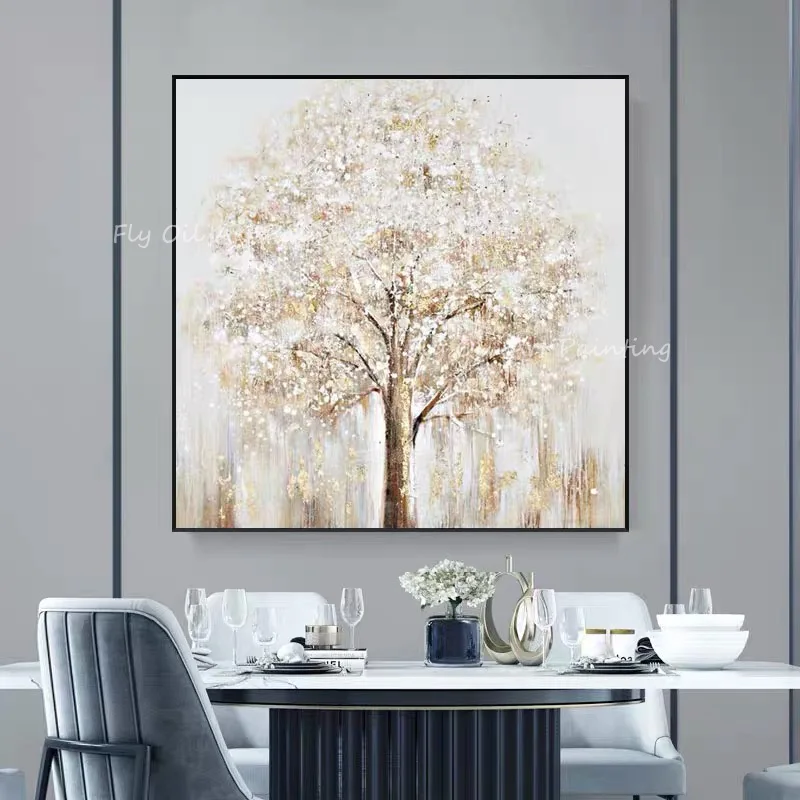 100 Handmade Gold Foil Tree Large Size Square Thick Knife Artwork Oil