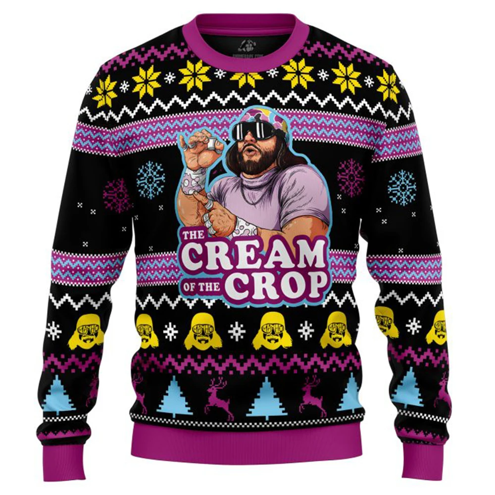Macho Man The Cream Of The Crop Ugly Christmas Sweater Funny Holiday Party Pullover Wrestling Sweater for Men Xmas Gift 2026