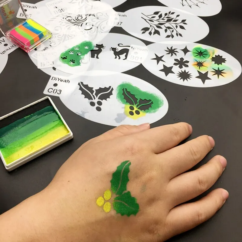 Face Painting Template 9PCS Body Face Paint Stencils Children Boy Girl Party Fun Painting Unicorn HORN Race Car Man Shell Tank Engine DiYeah tattoo sticker,henna tattoo stencils,temporary tattoo sticker