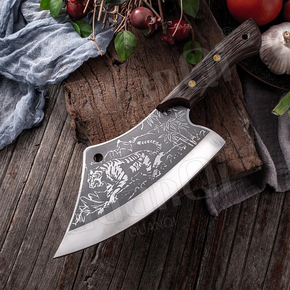 Huusk Cuchillo japonés, cuchillo de carnicero forjado a mano, cuchillo de  cocina japonés con vaina, cuchillo de carnicero para cortar carne, cuchillo