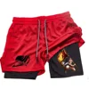 Men's double layered animated fairy tail shorts, gym training print sportswear, multifunctional, quick drying, running, M-3XL 4