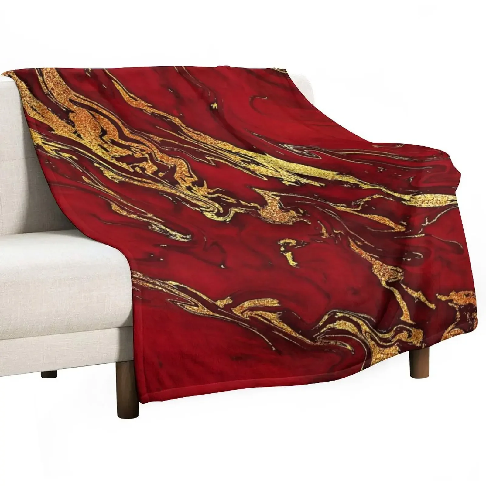 

Faux Fire Red And Gold Marble Throw Blanket Sofa Throw Thin halloween Beach Blankets