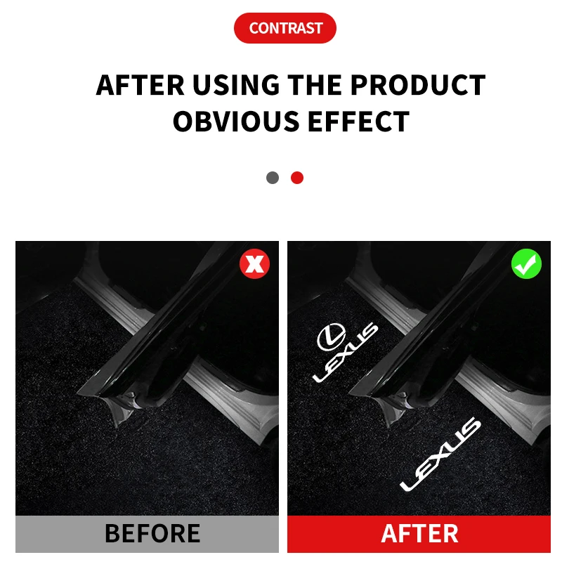 렉서스 RX ES LS IS LX GS GX LC RC UX 차량용 LED 웰컴 도어 라이트 2개, 자동차 아이콘 레이저 장식 램프 프로젝션 고스트 섀도우