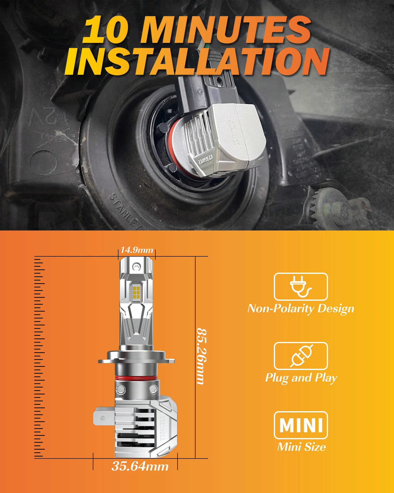 Фото 2 шт., Автомобильные светодиодные лампы Canbus, 6000 лм, K №5