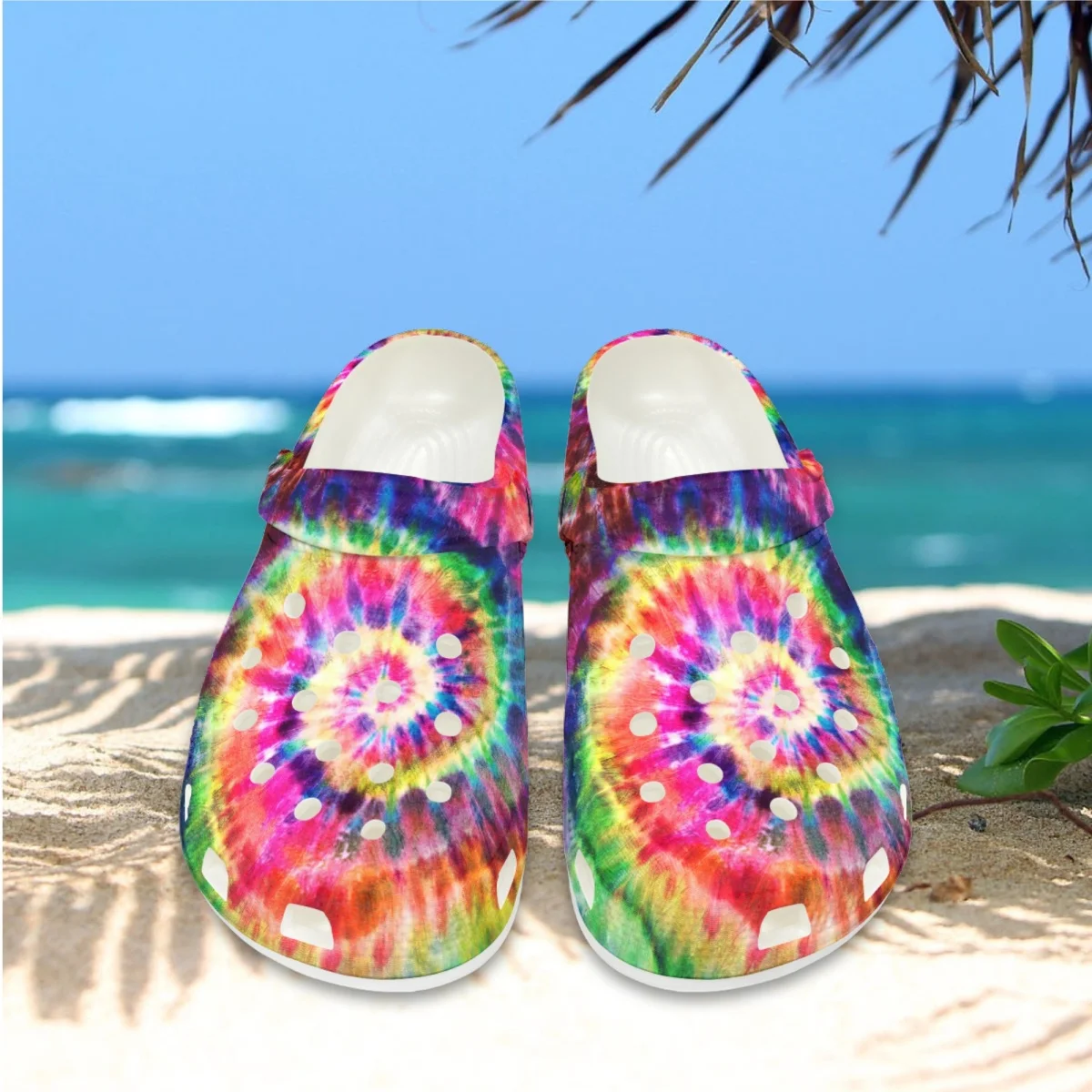 Fashion Tie Dye Rainbow Print Slippers High Quality Durable Beach Clogs Indoor Bedroom Non-slip Bathroom Slippers Zapatos Mujer
