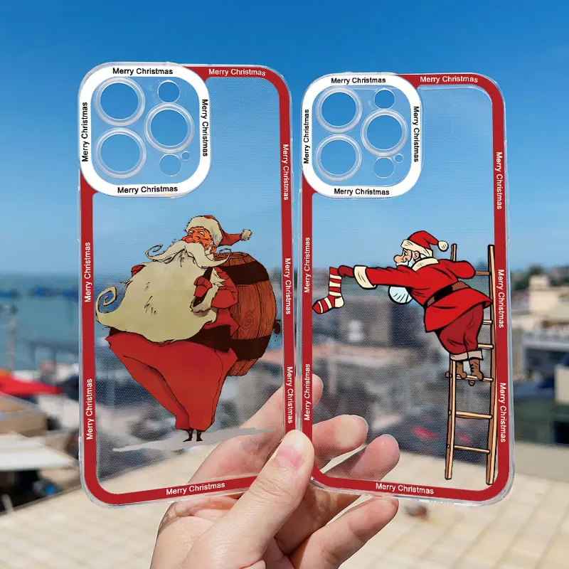 Luxury Cartoon Christmas Clear Phone Case - Simple Santa Transparent Design