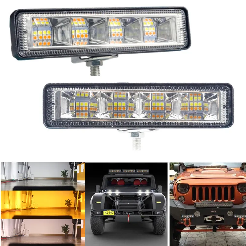 LED Motorcycle Fog Lamp Work Light Bar Driving White Amber 72W 12V 24V For Truck Pickup SUV Mountian Bike Accessories Universal