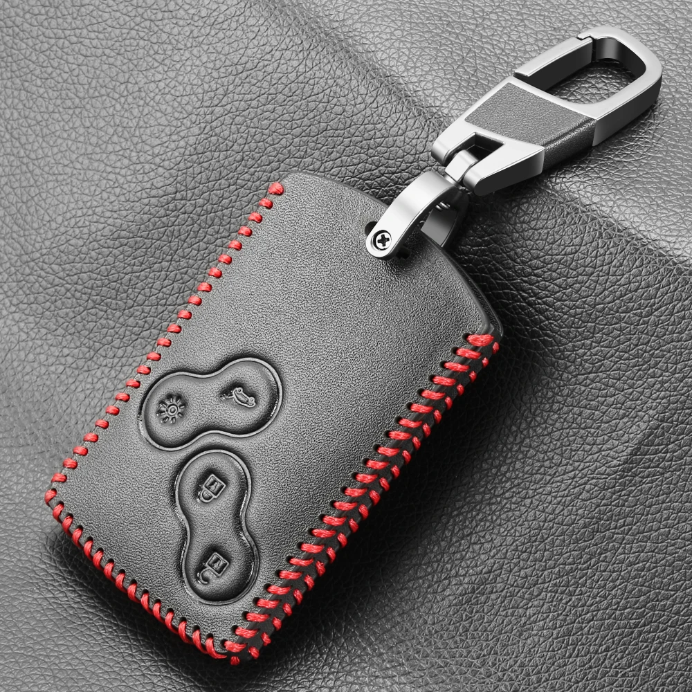 4 Buttons Genuine Leather Car-Styling Key Cover Case Protector For Renault Clio Logan Megane 2 3 Koleos Scenic Card key case,key case cover