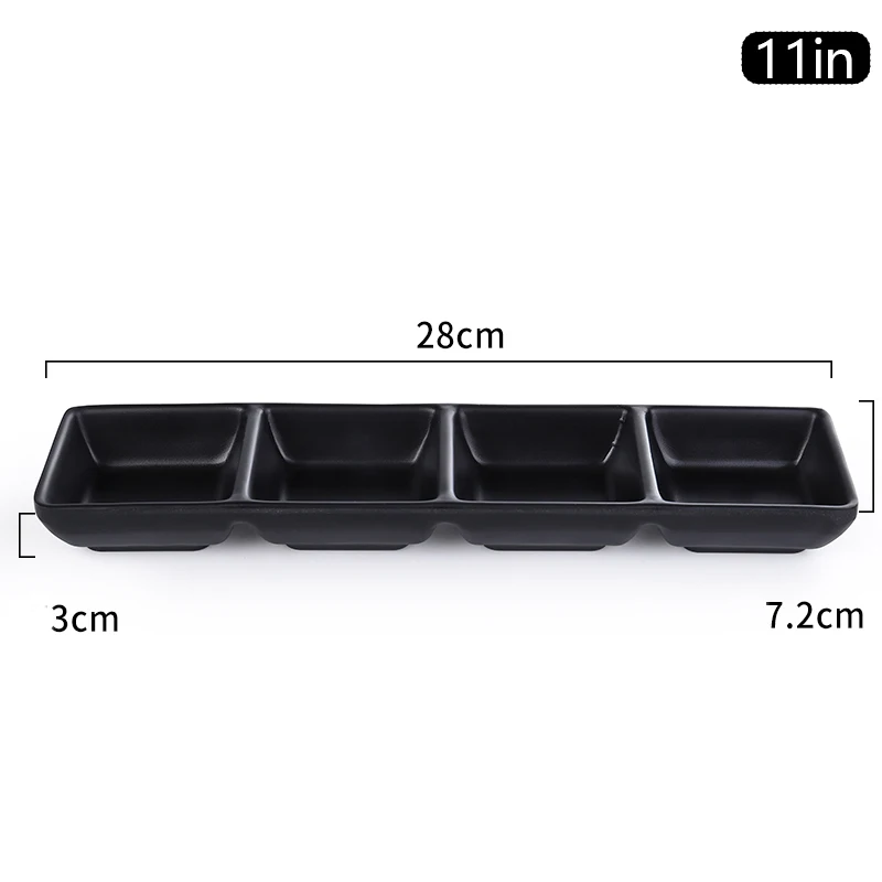 Black Melamine Japanese Style Multi Grid Flavor Plate Barbecue Dipping Plate Black Two/three Grid Soy Sauce Dish Snack Bowl
