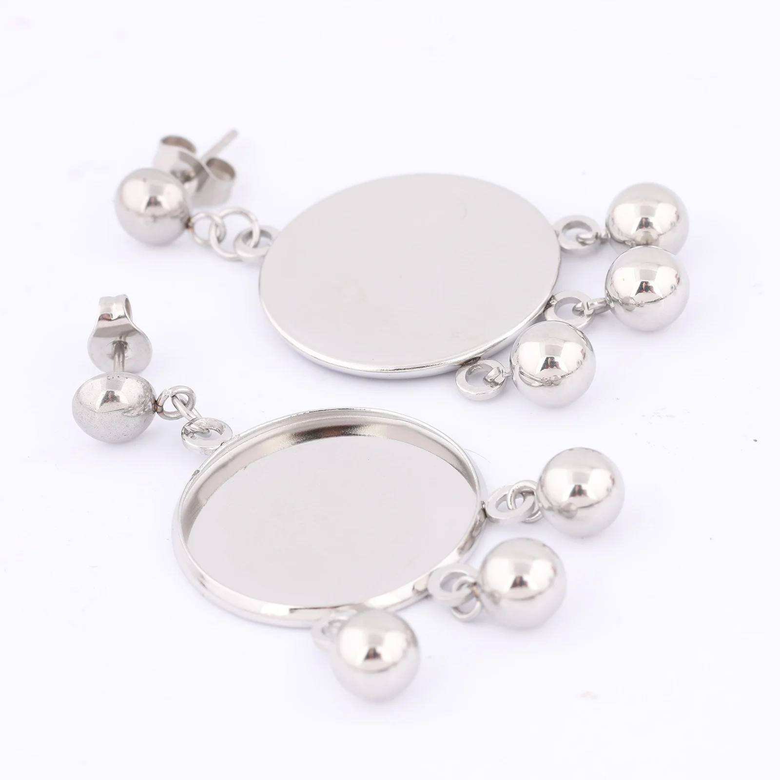 Jewelry Findings 6pcs Stainless Steel 20mm Cabochon Earring Base Setting Blanks With Ball Charms Diy Post Ear Studs Findings For Jewelry Making