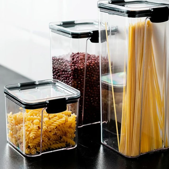 Food Storage Containers With Easy Lock Lids Plastic Cereal For Kitchen  Pantry Fresh New Clear Organization And Storage Jar - AliExpress