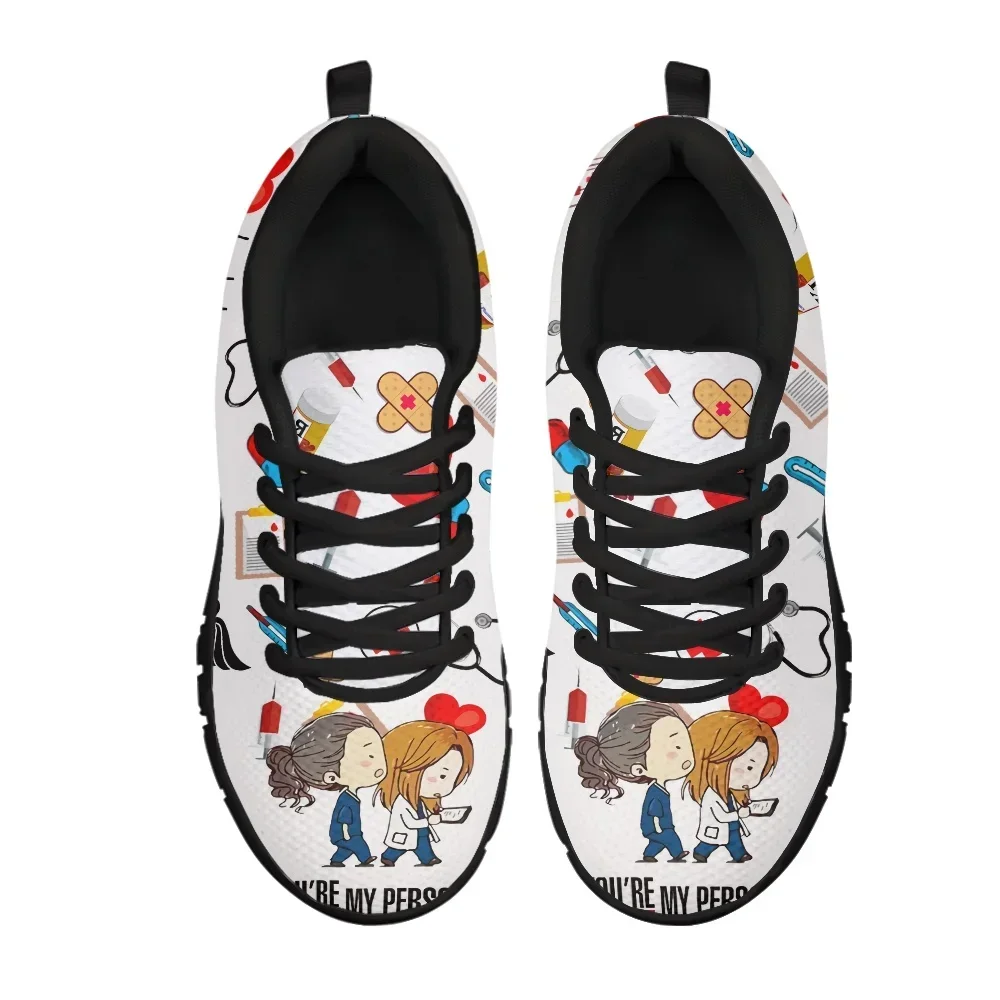 Mesh Nurse Shoes Women Flats Lace Up Sneaker Premium Sketch Nursing Physician Print Female Footwear Zapatillas Mujer