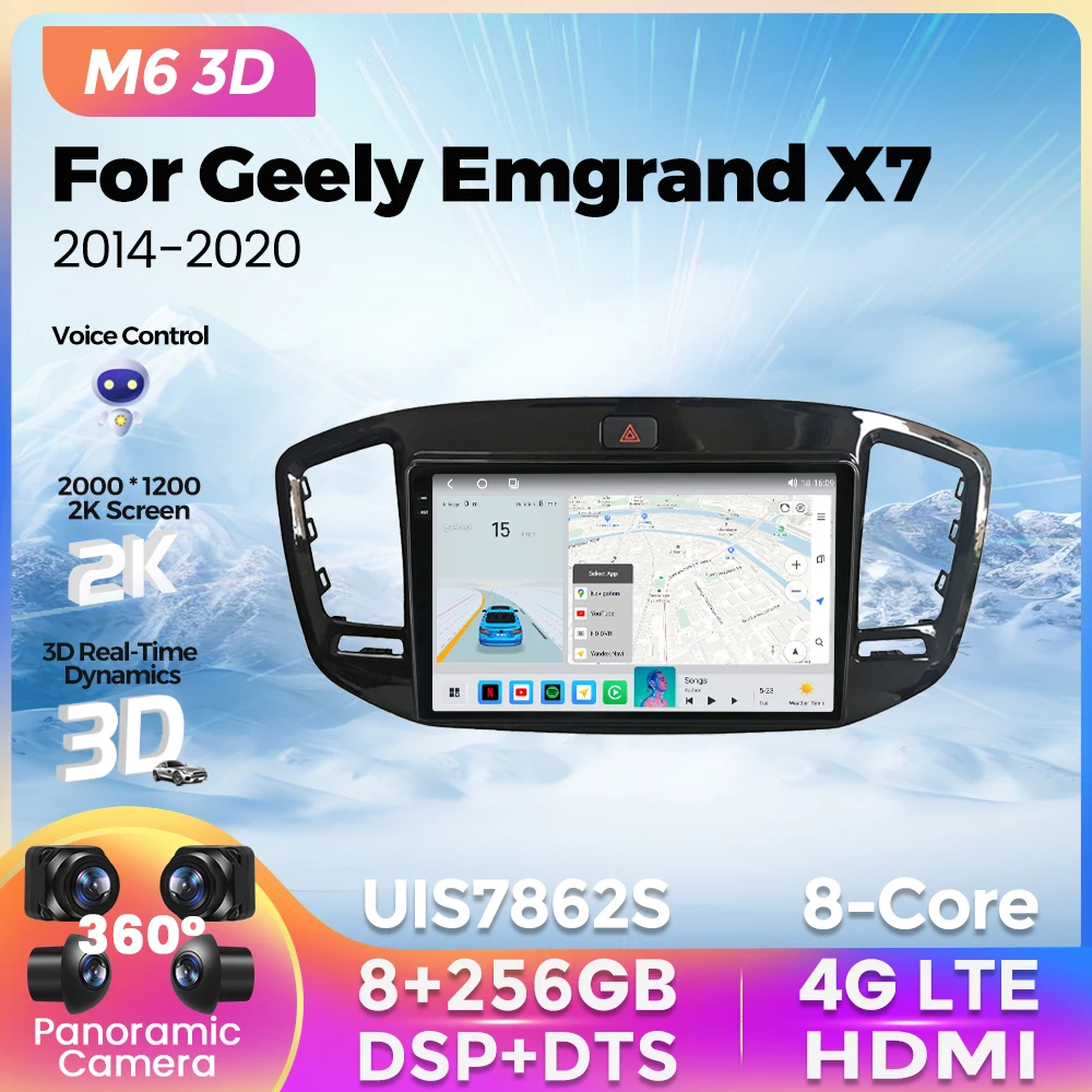 

NEW M6 3D UI 2K Screen Car Radio For Geely Emgrand X7 2014-2020 Multimedia Player GPS Navigation For Carplay Android Auto DTS