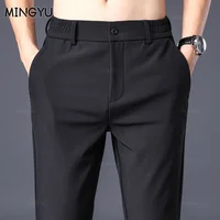 Mingyu Brand Spring Summer Stretch Pants Men Thin Elastic Waist Business Straight Classic Solid Color Black Casual Trouser Male 1