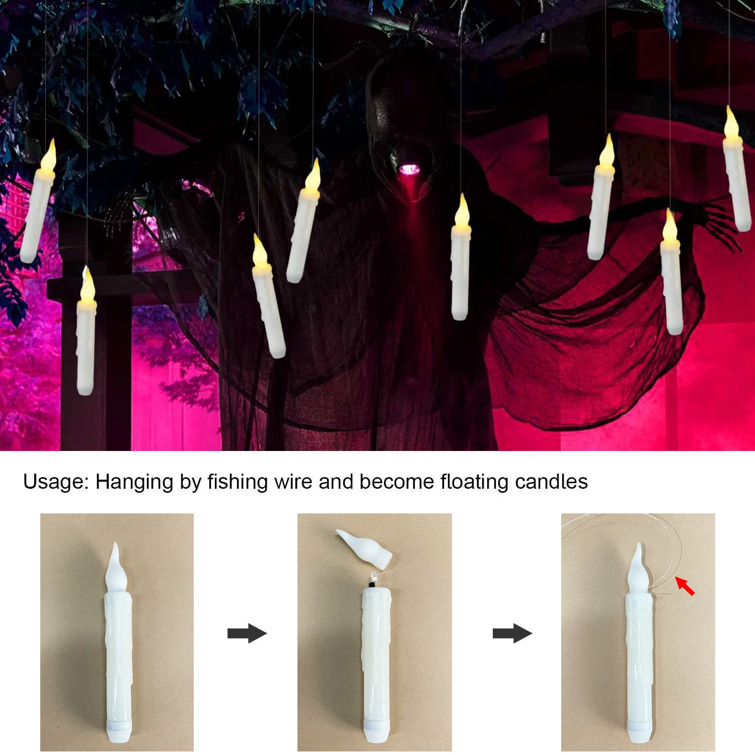 Décorations de fête, 12 bougies flottantes à LED avec télécommande, bougies  à suspendre Harry Potter avec ficelle, sans flamme, fonctionnant avec des  piles, pour fête, Noël, décoration d'église : : Bricolage