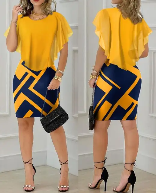 Sexy elegante magro meia manga impressão geométrica plissado hem bodycon vestido nova moda 2025 verão roupas femininas casuais