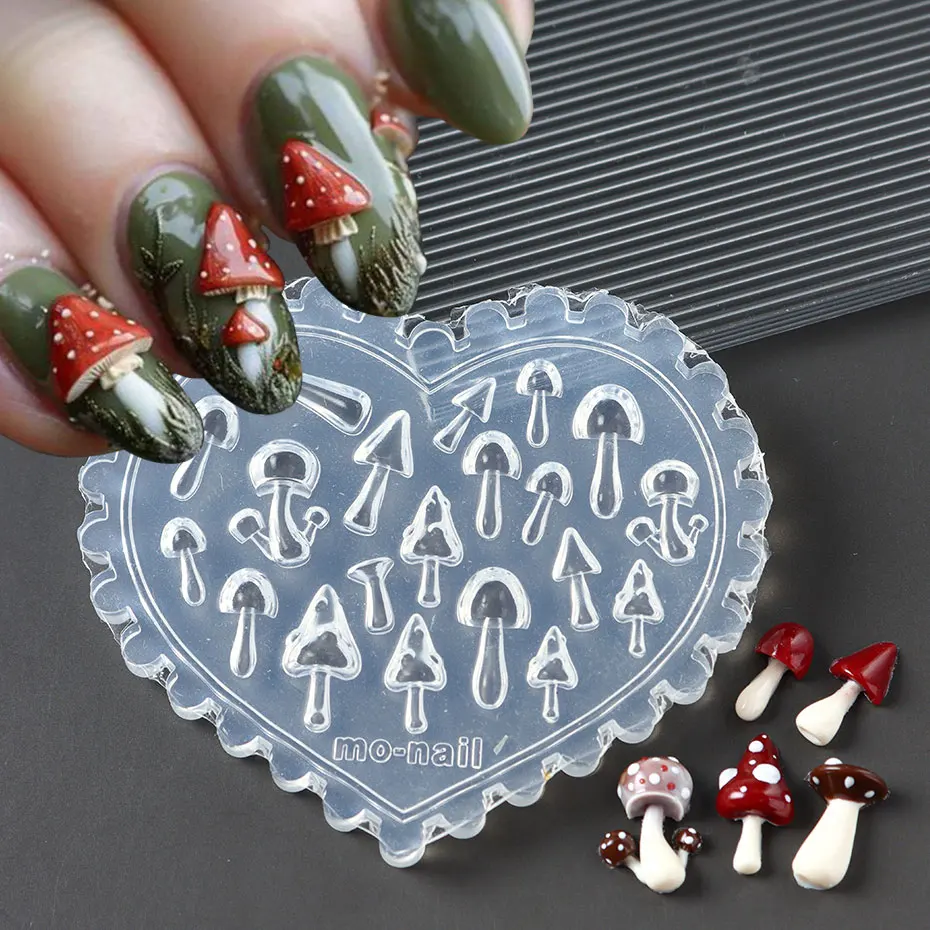 1PCS Spring Sakura Flower Nail Silicone Mold 3D Acrylic Carving Tulip Mushroom Soft Stamping Plate Leaves DIY Manicure Art Decor 3