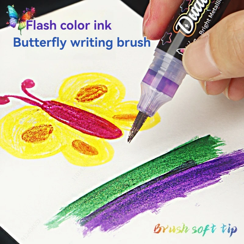 Metallic Brush Marker Pens, Glitter Dual Metallic Highlighter_voghion.com