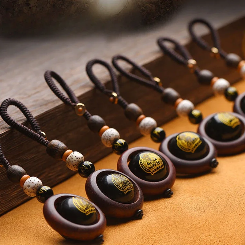 

Natural Obsidian 12 Zodiac Buddhist Keychain The Eight Guardian Gods Buddha Key Chains Pendant Buddhism Custom Car Keyring Gifts