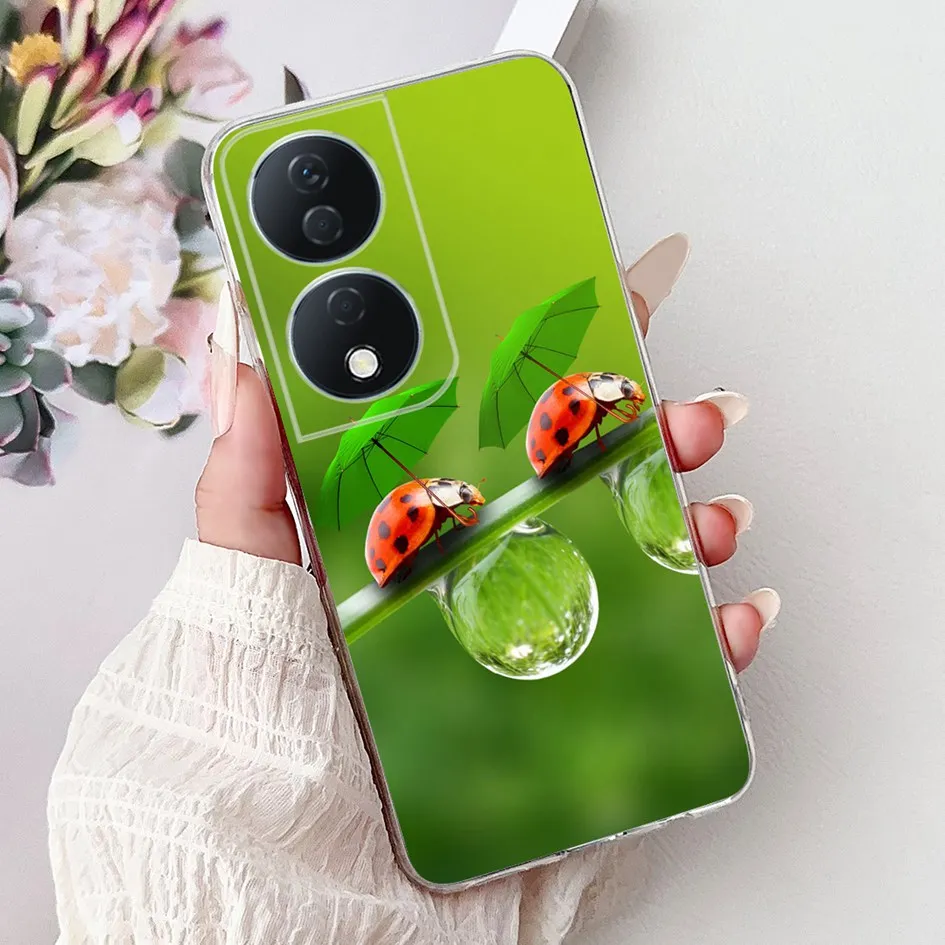 Colorful Flower Clear Silicone Phone Case for Honor X7b and Honor 90
