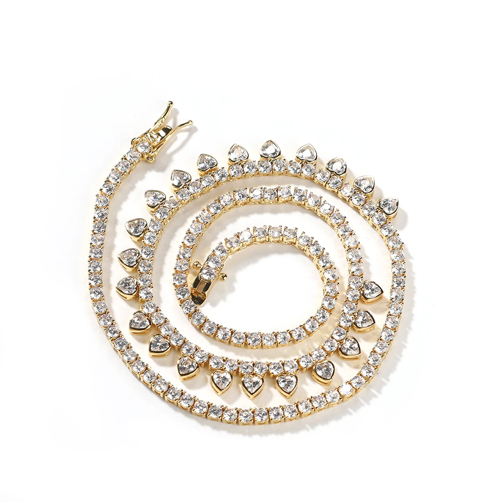 THE BLING KING 2mm 3mm Heart Tennis Chain Iced Out Cubic Zircon Luxury Choker Necklace Gift For Men Women Hiphop Rapper Jewelry