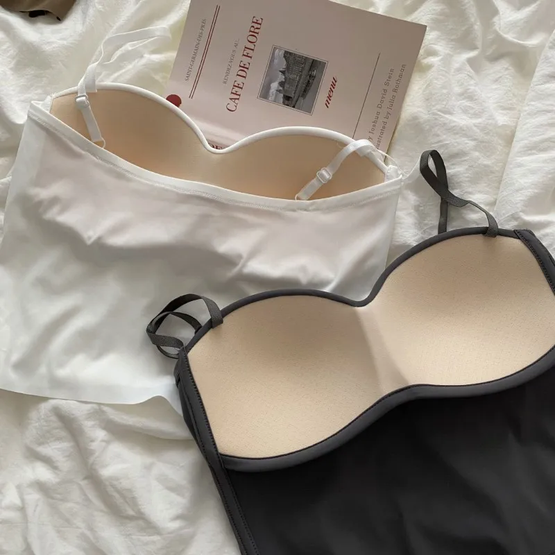 Women Seamless Top With Built In Bra Ice Silk Tube Top Bra Padded Femal Comfort Underwear Wirefree Brassiere Sexy Crop women lingerie bra women tube tops