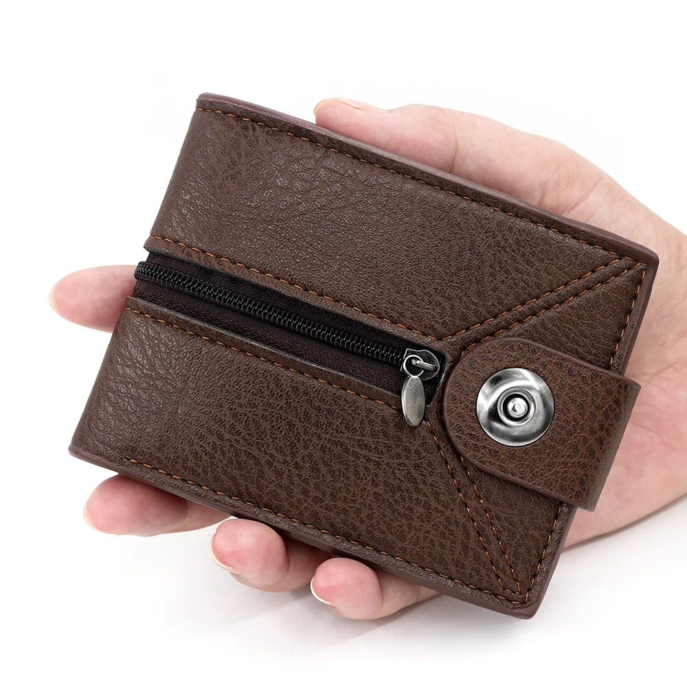 Men's Bifold Magnetic Wallet with Zippered Coin Pouch and Multiple Card Slots
