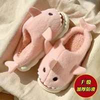 Flat bottomed home shark cotton slippers for indoor autumn and winter, new cartoon cute plush toe cap slippers for women - Image 6