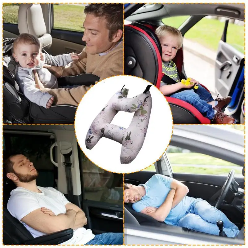 Cute Kid And Adult Car Sleeping Neck Head Support H-Shape Travel Pillow  Cushion Car Seat Safety Neck Pillow Child Women