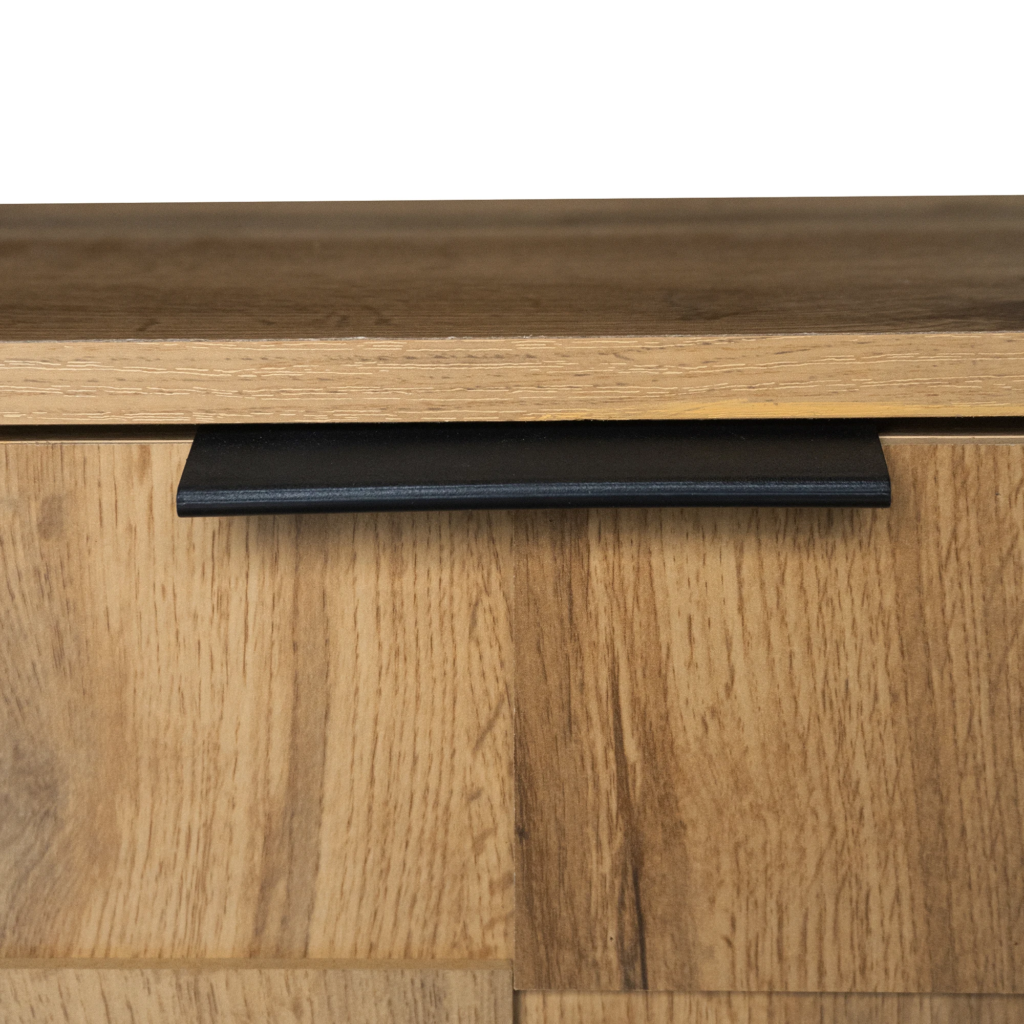 Sideboard, moderner Schuhschrank mit 5 Fächern in dunkler Holzmaserung – Abmessungen, verstellbare Regale – Detail 18