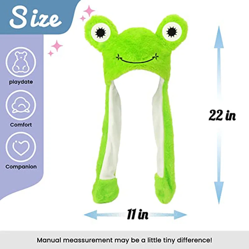 Glowing Animal Frog Hat Floppy Led Light Ears Moving Jumping Pop Up Beating Plush Dress Up Cartoon Cute Hat for Adult and Kids