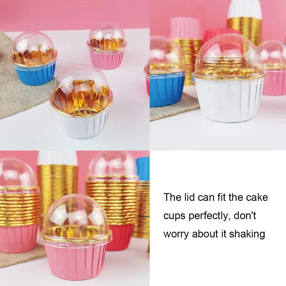 50 Pcs Plastic Lids No Hole Muffin Cupcake Cup Lids Disposable Cupcake Transparent Lid Cover Baking Supplies