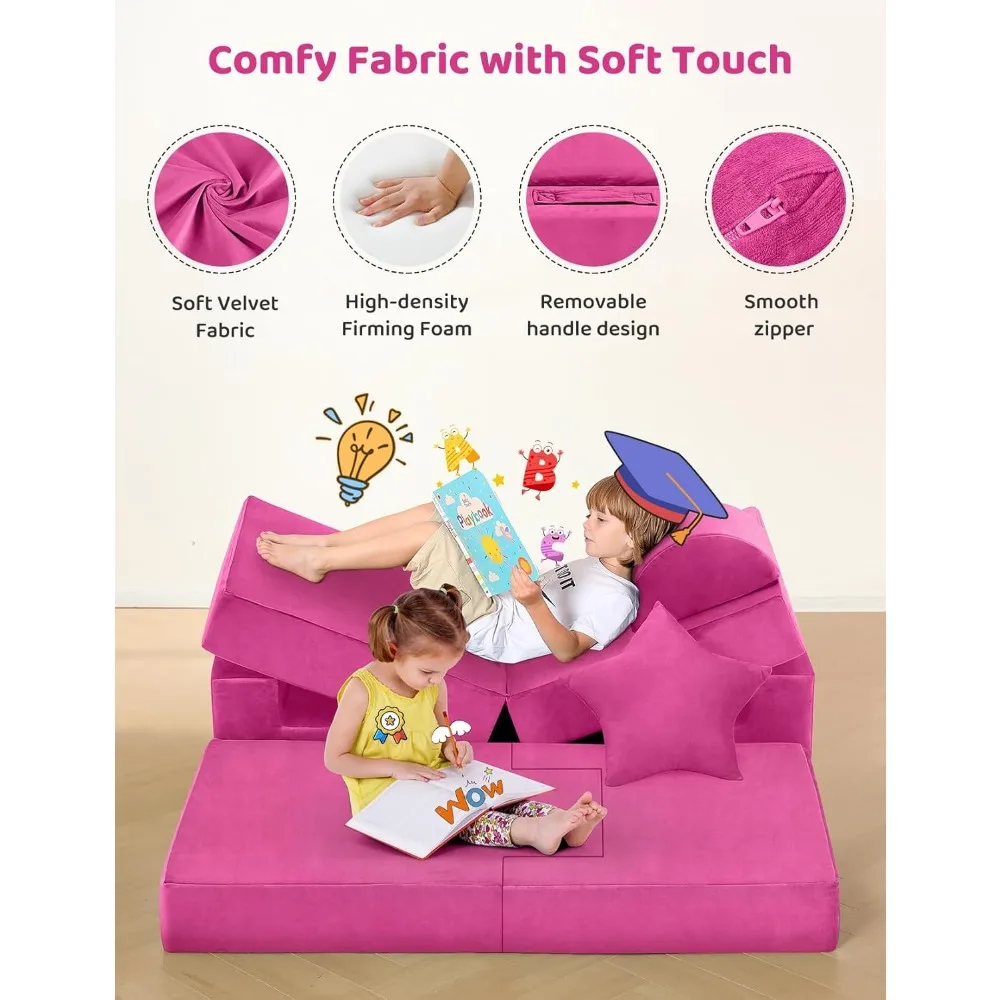 Modular Kids Play Couch, Convertible Kids Foam for Playroom & Bedroom, Versatile Toddler Sofa Fold Out DIY Building Fort 6