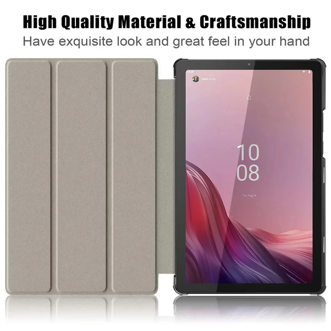 Couro Tablet Capa Magnética Tri-fold Stand Funda Coque Filme e Caneta Lenovo Tab m9 2023 Case Tb310fu Tb310xc 90 in Novo pu - Imagem 5