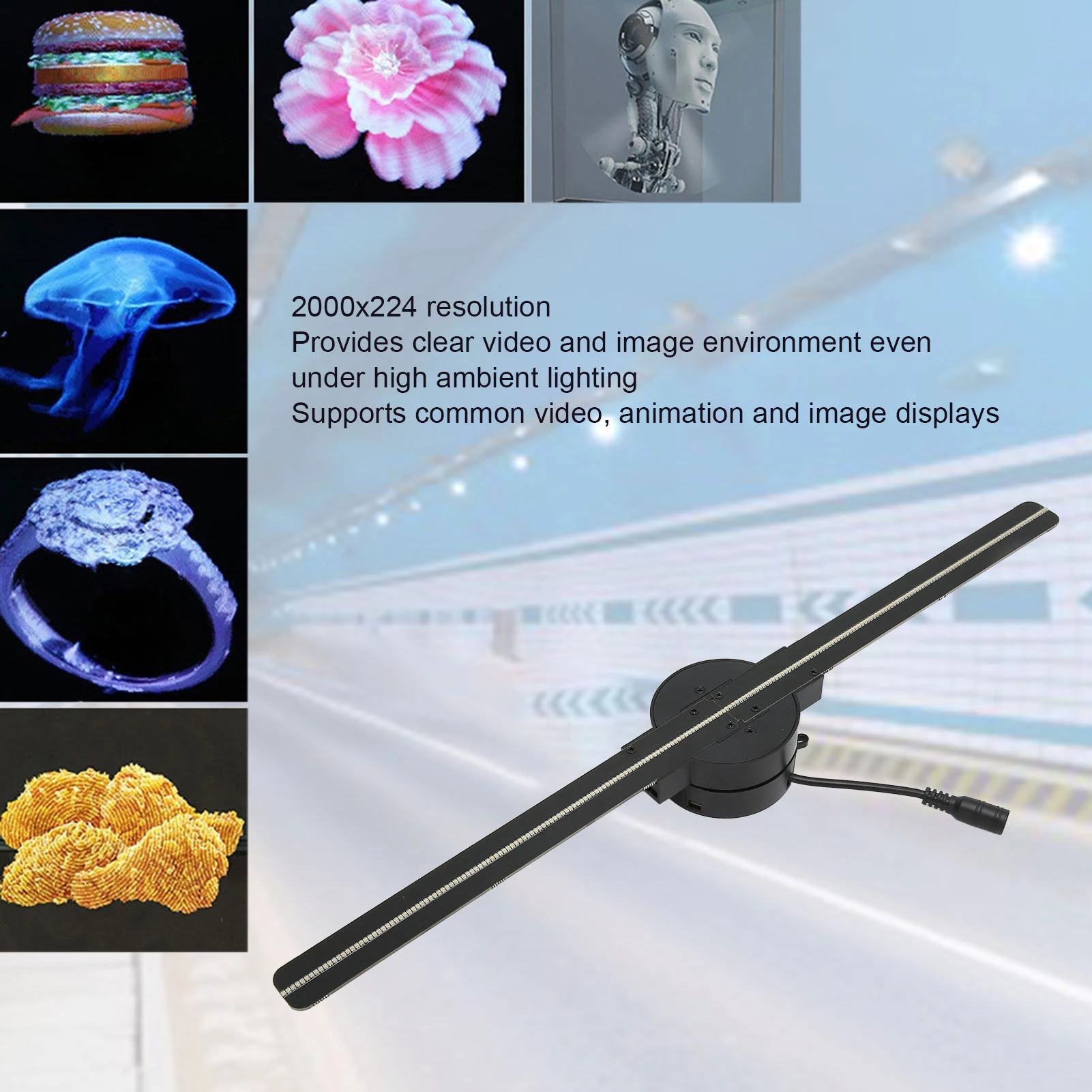 3D Hologram Fan LED Projector 3D Hologram Fan 16.5in 2000x224 WiFi 3D Projector with 224 LED Light Beads for Business Store Advertising 100-240V