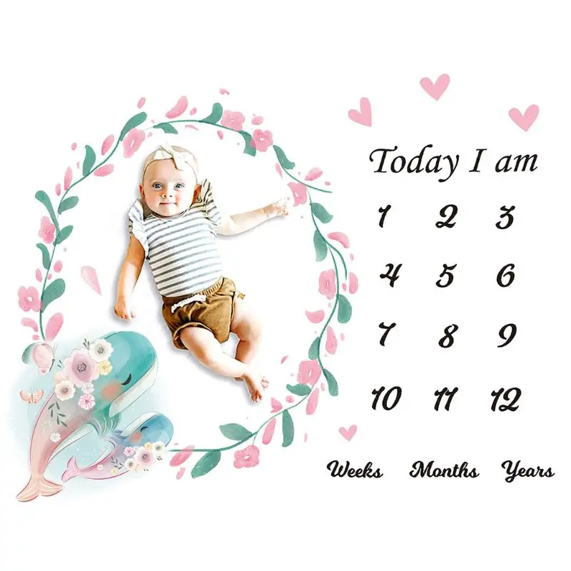 Baby Monthly Record Growth Milestone Blanket Newborn Cute Animal Pattern Photography Props Photo for Creative Background 3