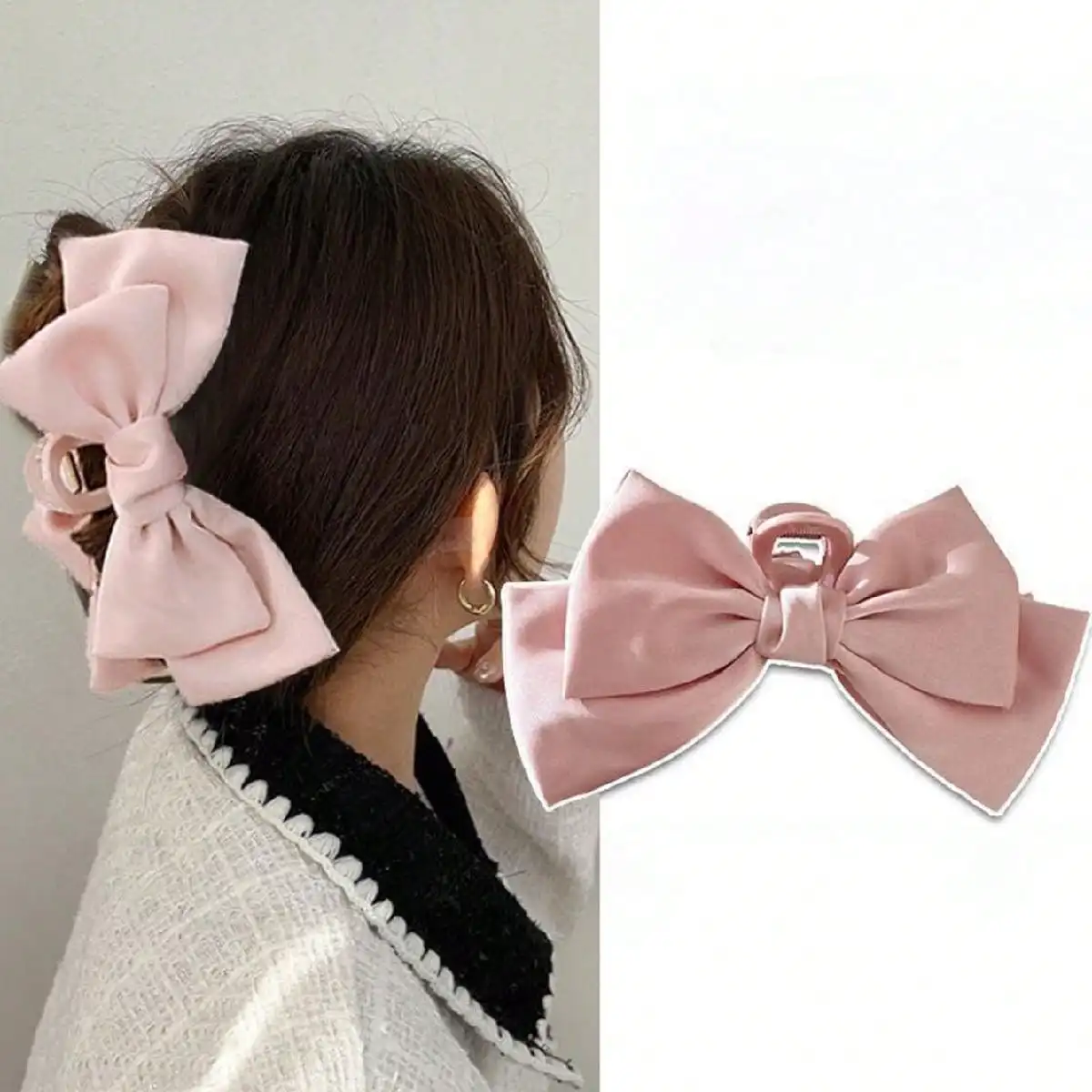 1PC Damen rosa flüchtige Prinzessin süße Mädchen Herz Satin Schleife Clip super Fee Haarspange – Detail 2