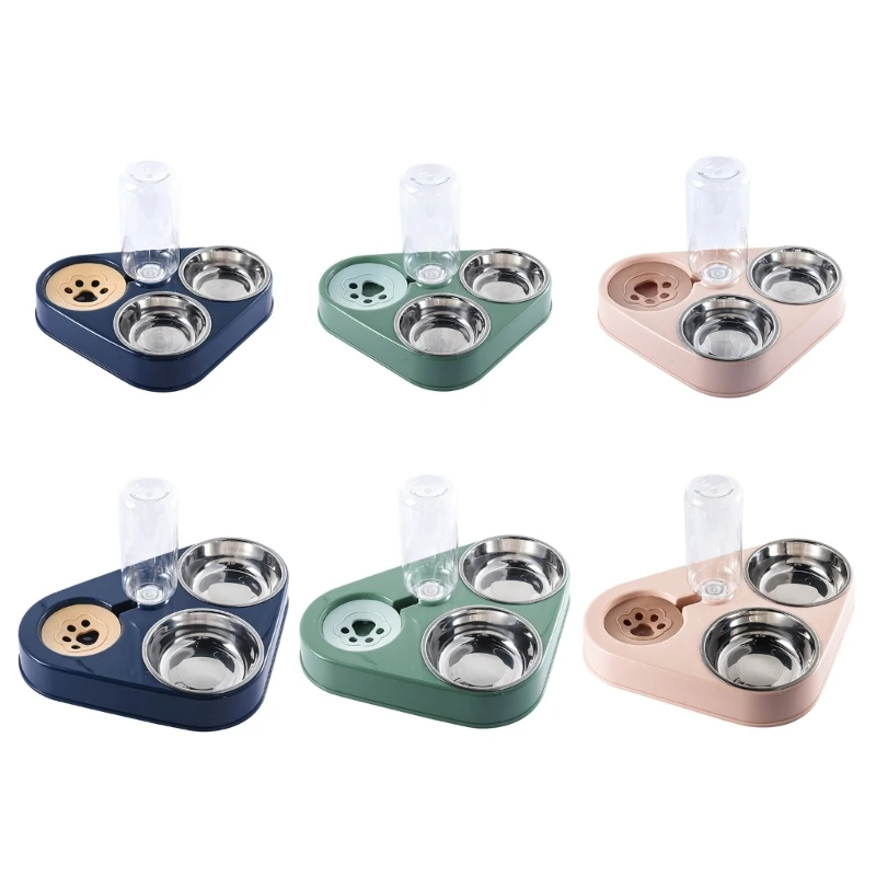 

Pet Tableware Dog Food Bowl Automatic Water Bottle Dispenser Double Stainless-Steel Bowls Detachable Waterer Dish