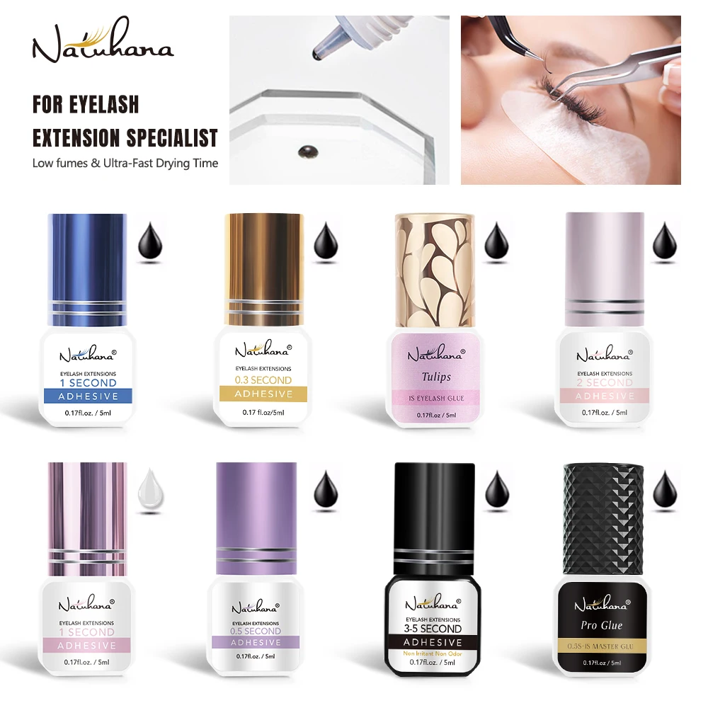 NATUHANA Black/Clear Eyelash Extension Glue 2-3s Fast Dry Sensitive Eye Individual Strong False Lashes Glue Adhesive MakeupTools