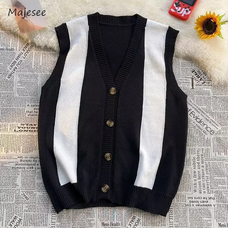 

Patchwork Sweater Vest Men Trendy Simple Preppy Japanese Style Panelled Sleeveless Basic Spring Autumn Teenagers Knitwear Daily