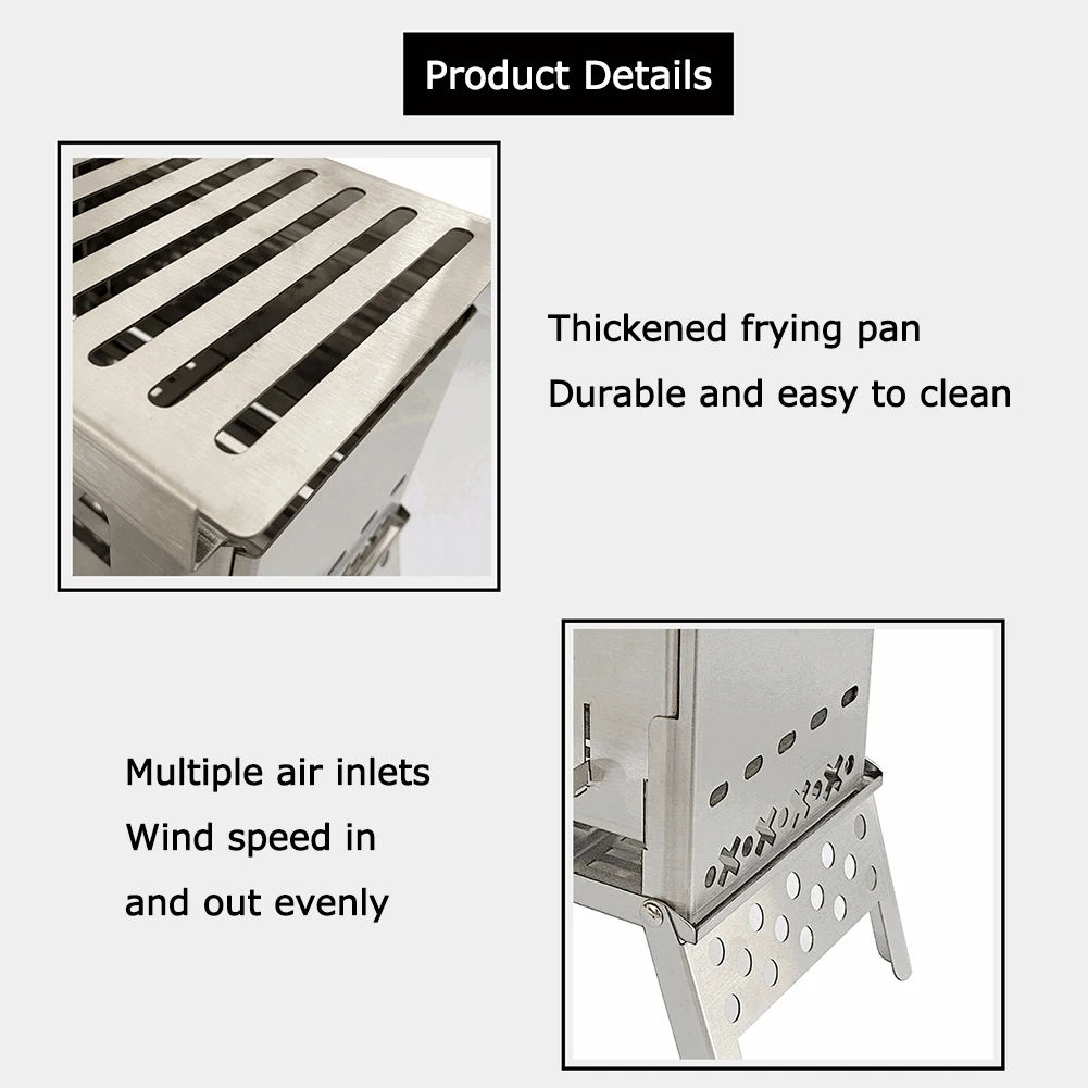 Stainless Steel Camping Wood Stove Portable Folding Barbecue Firewood Stove Ultralight for Fishing Hiking for Backpacking Picnic