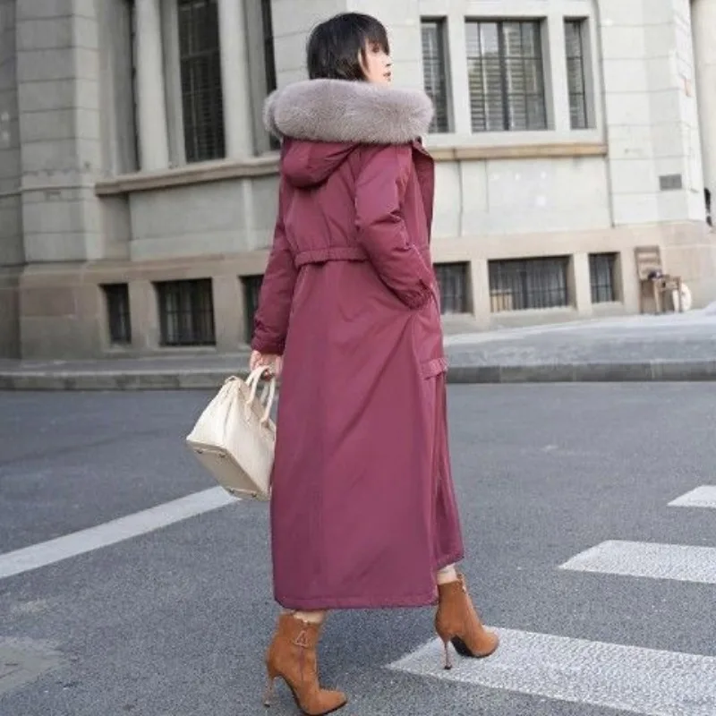 2023 New Women Winter Faux Fur Coat Below The Knees Long Overcoat Mink Fleece Removable Inner Liner Jacket Thick Hooded Outwear