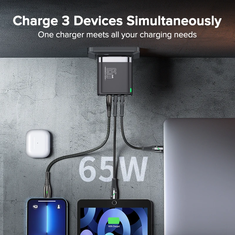 QOOVI 65W GaN Oplader USB-C Hurtigopladning QC4.0 PD Adapter til MacBook iPhone Samsung - Image 2