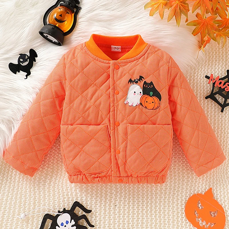 Autumn Winter Newborn Girls Clothes Halloween Cartoon Cute Pumpkin Warm Thick Outerwear Baby Tops Jacket Toddler Coat BC406