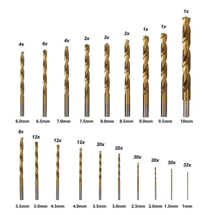 230 Piece Titanium Coated Twist Drill Bit Set 135° Tip Metric 1.0-10mm For Metalworking Woodworking Plastic Drilling Etc