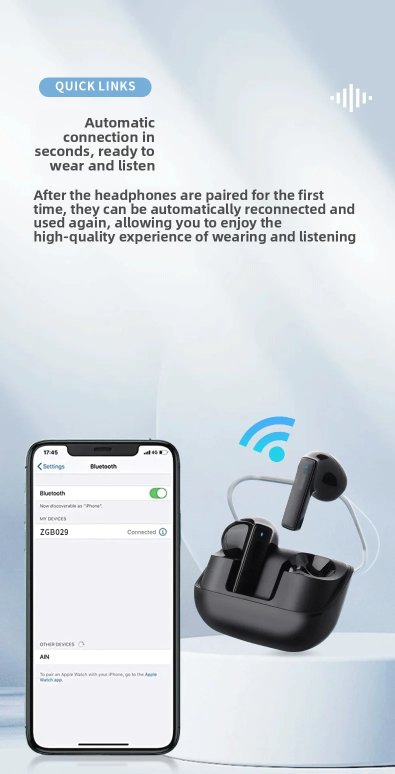 Bluetooth Earphones Wireless Noise Reduction Long-Wear Painless In-Ear Wireless