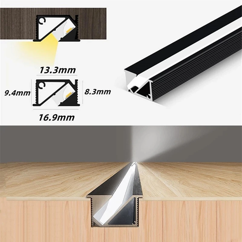 Description Picture 3 of itemAnti-glare LED Aluminum Profile Recessed Laminate Light Oblique Glowing Hidden Channel Silicone Cover Shelf Cabinet Linear Strip