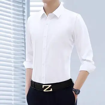 남성용 비즈니스 캐주얼 긴팔 셔츠, 심플하고 심플한 스퀘어 넥 단추, 고급 느낌, 비 다림질 상의, 한국 가을 신상